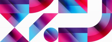 Kareli, üçgenli, daireli geometrik arkaplan. Şekiller uyumlu bir şekilde etkileşir, dijital tasarımlar, sunumlar, web sitesi afişleri, sosyal medya iletileri için görsel olarak çarpıcı bir tasarım oluşturur