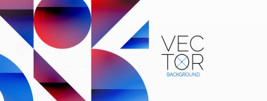 Dinamik soyut vektör arkaplanı. Dairelerin, karelerin ve üçgenlerin uyumlu birleşimi. Geometrik elementler büyüleyici bir zemin oluşturmak için birbirine dolanır. Her şekil biçimlerin kaleydoskopuna katkıda bulunur