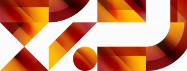 Kareli, üçgenli, daireli geometrik arkaplan. Şekiller uyumlu bir şekilde etkileşir, dijital tasarımlar, sunumlar, web sitesi afişleri, sosyal medya iletileri için görsel olarak çarpıcı bir tasarım oluşturur