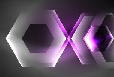 Arrow altıgen neon ışığı arka planı parlatır. Duvar kağıdı, bayrak, arkaplan, kart, kitap illüstrasyonu için vektör illüstrasyonu, iniş sayfası