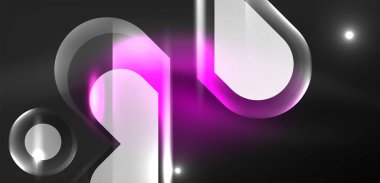 Soyut arkaplan parlayan neon ışıklı geometrik şekiller. Duvar kağıdı, bayrak, arkaplan, kart, kitap illüstrasyonu, iniş sayfası için uzay kozmik ya da sihirli enerji vektör duvar kağıdı