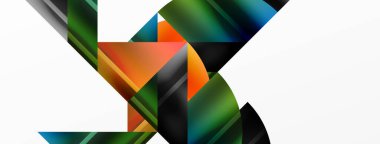 Renkli metalik daireler ve üçgenler ile zarif minimalist arka plan, duvar kağıdı, afiş, arkaplan, iniş sayfası için geometrik şekillerin uyumlu bileşimini oluşturur