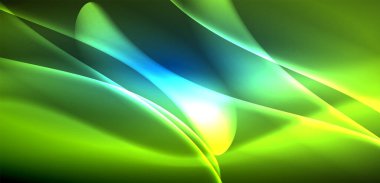 Neon ışıklarının ruhani parıltısında dinamik dalgalar. Hareket akışkanlığı ile neonun ışıl ışıl cazibesini birleştiren kavram, hem canlılığı hem de gelecekteki karmaşıklığı somutlaştıran büyüleyici arka plan.