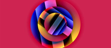 Parlak metal parlayan daireler geometrik arka plan. Asgari soyut kompozisyon. Duvar kağıdı, bayrak, arkaplan, kart, kitap illüstrasyonu için vektör illüstrasyonu, iniş sayfası