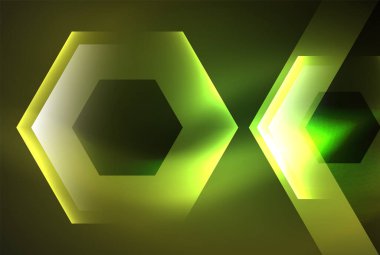 Arrow altıgen neon ışığı arka planı parlatır. Duvar kağıdı, bayrak, arkaplan, kart, kitap illüstrasyonu için vektör illüstrasyonu, iniş sayfası