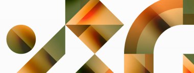 Kareli, üçgenli, daireli geometrik arkaplan. Şekiller uyumlu bir şekilde etkileşir, dijital tasarımlar, sunumlar, web sitesi afişleri, sosyal medya iletileri için görsel olarak çarpıcı bir tasarım oluşturur