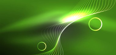 Neon lazer hatları, daire dalgaları soyut arkaplan. Neon ışığı ya da lazer gösterisi, elektrik akımı, güç hatları, tekno kuantum enerji dürtüsü, parlayan sihirli dinamik çizgiler.