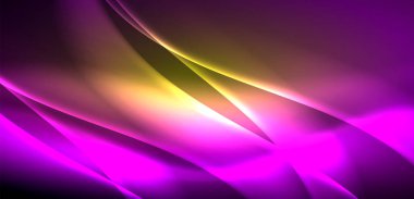 Neon ışıklarının ruhani parıltısında dinamik dalgalar. Hareket akışkanlığı ile neonun ışıl ışıl cazibesini birleştiren kavram, hem canlılığı hem de gelecekteki karmaşıklığı somutlaştıran büyüleyici arka plan.