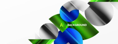 Renkli metalik daireler ve üçgenler ile zarif minimalist arka plan, duvar kağıdı, afiş, arkaplan, iniş sayfası için geometrik şekillerin uyumlu bileşimini oluşturur