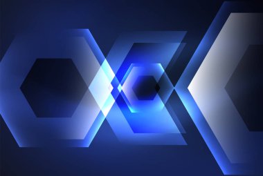 Arrow altıgen neon ışığı arka planı parlatır. Duvar kağıdı, bayrak, arkaplan, kart, kitap illüstrasyonu için vektör illüstrasyonu, iniş sayfası