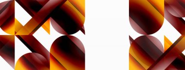 Beyaz zemin üzerinde canlı renk üçgenleri ve daireler dijital tasarımlar, sunumlar, web sitesi afişleri, sosyal medya paylaşımları için büyüleyici ve uyumlu bir kompozisyon oluşturmak için iç içe geçmiştir.