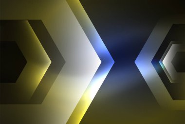 Arrow altıgen neon ışığı arka planı parlatır. Duvar kağıdı, bayrak, arkaplan, kart, kitap illüstrasyonu için vektör illüstrasyonu, iniş sayfası