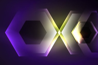 Arrow altıgen neon ışığı arka planı parlatır. Duvar kağıdı, bayrak, arkaplan, kart, kitap illüstrasyonu için vektör illüstrasyonu, iniş sayfası