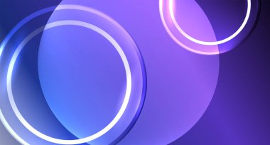 Metnin ya da ürün sunumu için neon cam daire telif alanı geometrik arkaplan. Duvar kağıdı, bayrak, arkaplan, kart, kitap illüstrasyonu için vektör illüstrasyonu, iniş sayfası