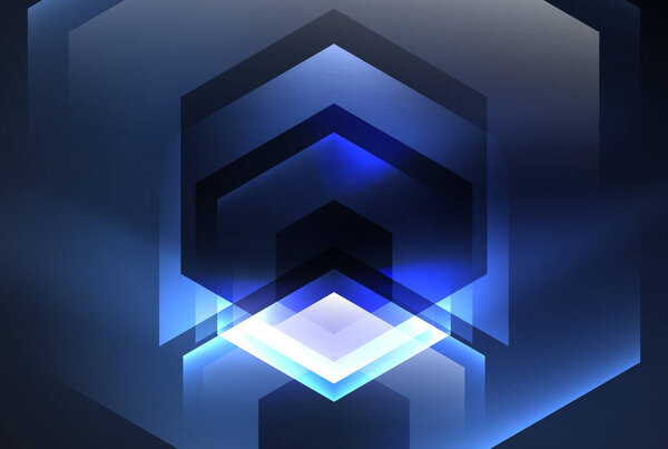 Arrow hexagon neon light glowing shapes background. Vector illustration For Wallpaper, Banner, Background, Card, Book Illustration, landing page