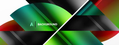 Renkli metalik daireler ve üçgenler ile zarif minimalist arka plan, duvar kağıdı, afiş, arkaplan, iniş sayfası için geometrik şekillerin uyumlu bileşimini oluşturur