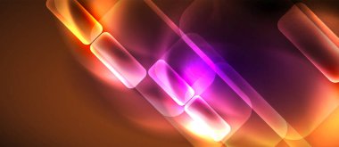 Metin veya ürün sunumu için neon cam şekilleri geometrik arkaplan. Duvar kağıdı, bayrak, arkaplan, kart, kitap illüstrasyonu için vektör illüstrasyonu, iniş sayfası