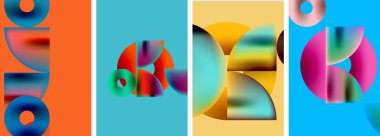 Çemberler ve üçgenler parlak renkli renkte. Duvar kağıdı, bayrak, arkaplan, kart, kitap illüstrasyonu için vektör illüstrasyonu