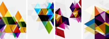 Renkli, parlak üçgenler, çeşitli renkler ve saydamlıklar. Duvar kağıdı, bayrak, arkaplan, kart, kitap illüstrasyonu için vektör illüstrasyonu, iniş sayfası