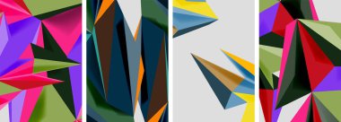 Üçgen düşük polyester mozaik posterler. Duvar kağıdı, bayrak, arkaplan, kart, kitap illüstrasyonu için vektör illüstrasyonu, iniş sayfası