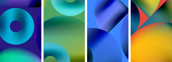 Набор Красочных Плакатов Круглыми Геометрическими Элементами Кружками Векторная Иллюстрация Обоев — стоковый вектор