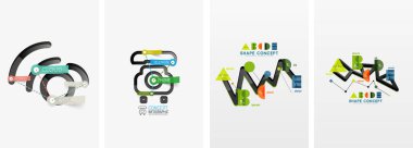 Geometrik arkaplan seti ve zaman çizgisi tasarım bilgisi. Duvar kağıdı, bayrak, arkaplan, kart, kitap illüstrasyonu için vektör illüstrasyonu, iniş sayfası