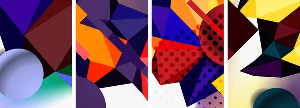 Set Geometrischer Abstrakter Kompositionen Mit Kugeln Und Dreiecken Vektor Illustration — Stockvektor