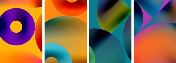 Uppsättning Färgglada Affischer Med Runda Geometriska Element Och Cirklar Vektor — Stock vektor
