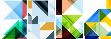 Renkli üçgen poster kapağı şablonu seti. Duvar kağıdı, bayrak, arkaplan, kart, kitap illüstrasyonu için vektör illüstrasyonu, iniş sayfası