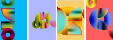 Çemberler ve üçgenler parlak renkli renkte. Duvar kağıdı, bayrak, arkaplan, kart, kitap illüstrasyonu için vektör illüstrasyonu