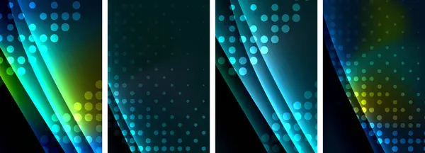 Neon Glinsterende Gloeiende Lichtgeometrische Vormen Posters Vector Illustratie Voor Wallpaper — Stockvector