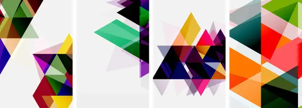 さまざまな色と透明性を備えたカラフルな明るい三角形 バナー カード ブックイラスト ランディングページのためのベクトルイラスト — ストックベクタ