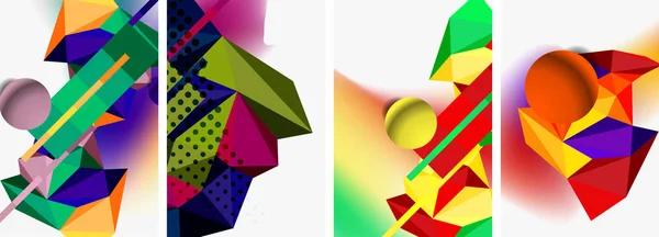 Sada Geometrické Abstraktní Kompozice Kuličkami Trojúhelníky Vektorová Ilustrace Pro Tapetu — Stockový vektor