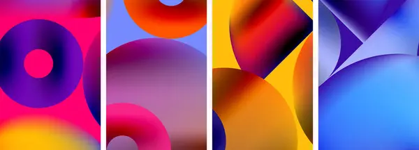 Ensemble Affiches Colorées Avec Des Éléments Géométriques Ronds Des Cercles — Image vectorielle
