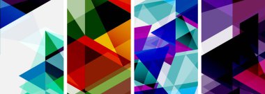 Renkli, parlak üçgenler, çeşitli renkler ve saydamlıklar. Duvar kağıdı, bayrak, arkaplan, kart, kitap illüstrasyonu için vektör illüstrasyonu, iniş sayfası