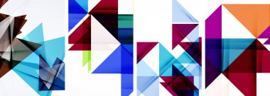 Renkli üçgen poster kapağı şablonu seti. Duvar kağıdı, bayrak, arkaplan, kart, kitap illüstrasyonu için vektör illüstrasyonu, iniş sayfası