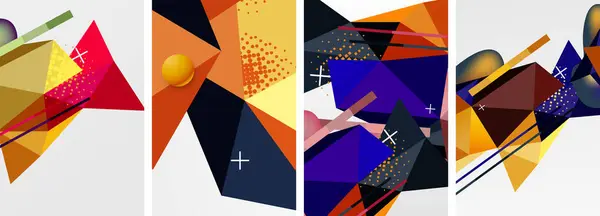 Geometric Elements Abstract Poster Composition Set Vector Illustration Wallpaper Banner — Stock Vector