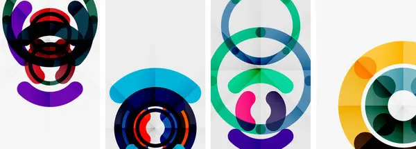 ラインデザインサークルポスターのセット バナー カード ブックイラスト ランディングページのためのベクトルイラスト — ストックベクタ