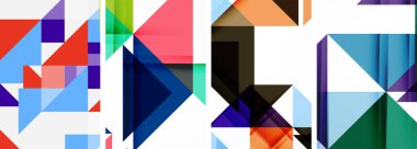 Soyut rastgele üçgen kompozisyon arkaplanları kümesi. Duvar kağıdı, kartvizit, kapak, poster, afiş, broşür, başlık, web sitesi için vektör ilülasyonu