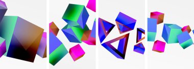 Duvar kağıdı, kartvizit, kapak, poster, afiş, broşür, başlık, web sitesi için 3D şekiller, küpler ve diğer geometrik elementlerin arka plan tasarımı