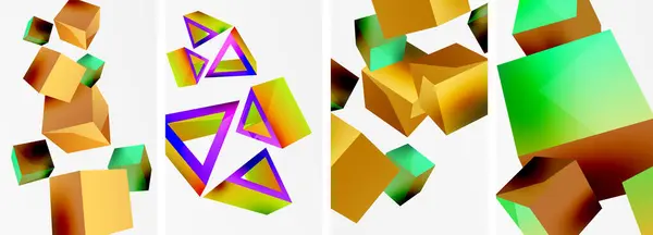 カバー ポスター パンフレット ヘッダー ウェブサイトのための3D形 立方体および他の幾何学的な要素の背景設計を飛ばして下さい — ストックベクタ