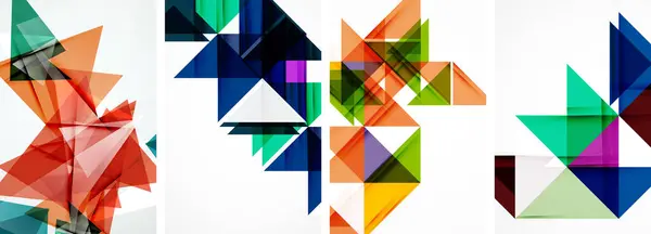 Conjunto Fondos Abstractos Composición Triangular Aleatoria Ilustración Vectorial Para Papel — Vector de stock