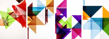 Renkli üçgen poster kapağı şablonu seti. Duvar kağıdı, bayrak, arkaplan, kart, kitap illüstrasyonu için vektör illüstrasyonu, iniş sayfası