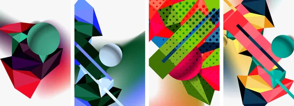 Set Van Geometrische Abstracte Compositie Met Bollen Driehoeken Vector Illustratie — Stockvector