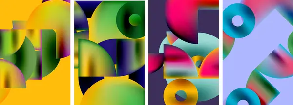 Kruhy Trojúhelníky Světlými Barvami Gradientu Vektorová Ilustrace Pro Tapetu Nápis — Stockový vektor