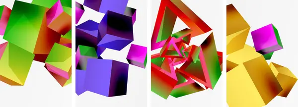 カバー ポスター パンフレット ヘッダー ウェブサイトのための3D形 立方体および他の幾何学的な要素の背景設計を飛ばして下さい — ストックベクタ
