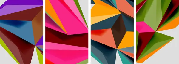 Set Mosaic Triangle Pattern Abstract Posters Vector Illustration Wallpaper Banner — Stock Vector