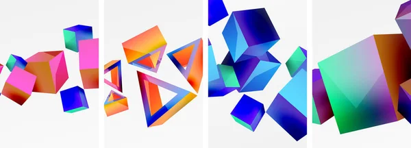 カバー ポスター パンフレット ヘッダー ウェブサイトのための3D立方体および他の幾何学的な要素の背景設計の構成 — ストックベクタ