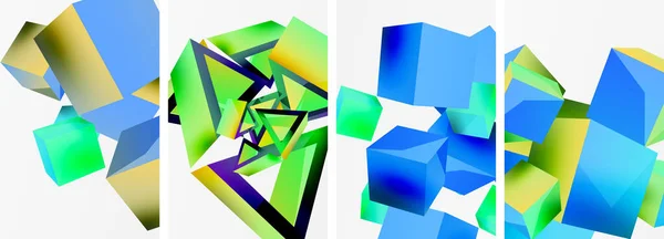 Flyvende Figurer Terninger Andre Geometriske Elementer Baggrund Design Til Tapet – Stock-vektor