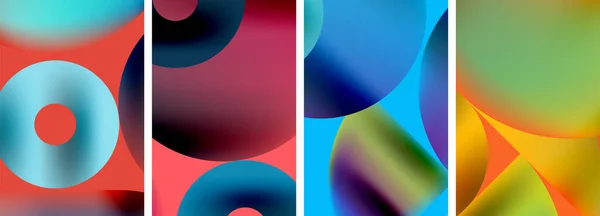 Set Kleurrijke Posters Met Ronde Geometrische Elementen Cirkels Vector Illustratie — Stockvector
